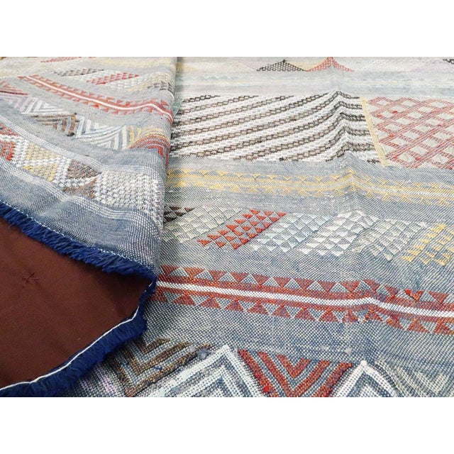 Textile Galerie Shabab Collection Mid-20th Century Silk Moroccan Boho-Chic Flatweave Rug in a Slate Blue Shade For Sale - Image 7 of 7