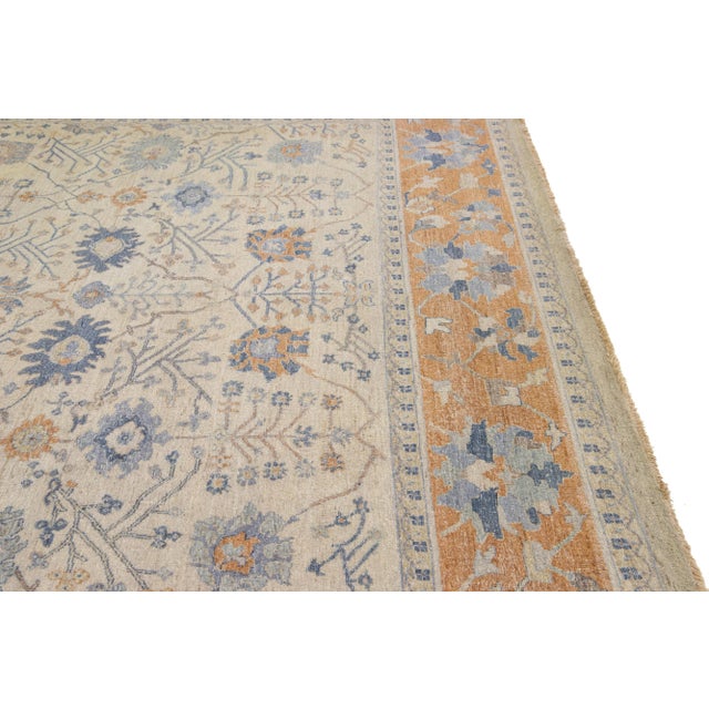 Textile Apadana's Artisan Collection Handmade Beige and Orange Designed Wool Rug For Sale - Image 7 of 11