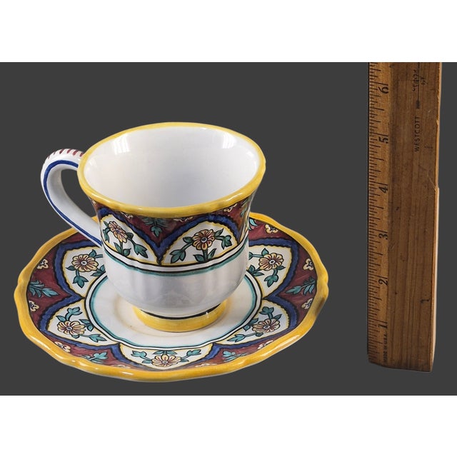 Ceramic Vintage Hand Painted Terra Cotta Italian Deruta Grazia Pottery Cup & Saucer For Sale - Image 7 of 8