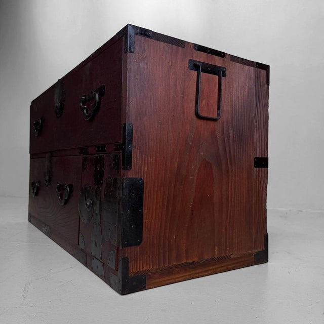 Low Antique Japanese Kimono Tansu Cabinet, 1910s For Sale - Image 10 of 13