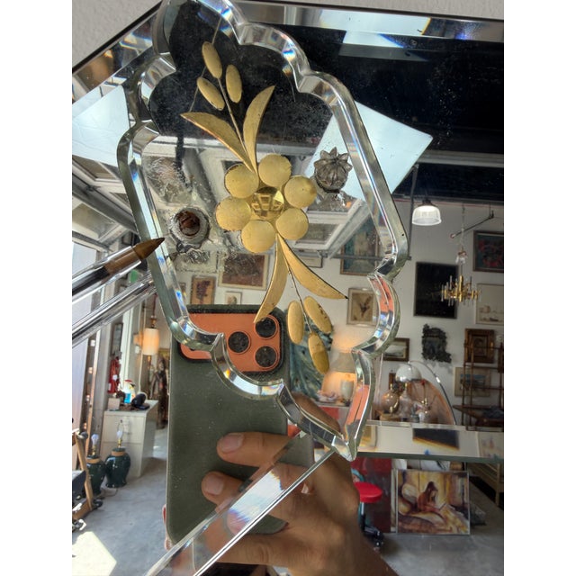 Vintage Italian Venetian Style Octagonal Beveled Glass Wall Mirror With Etched Floral Accents For Sale - Image 15 of 17