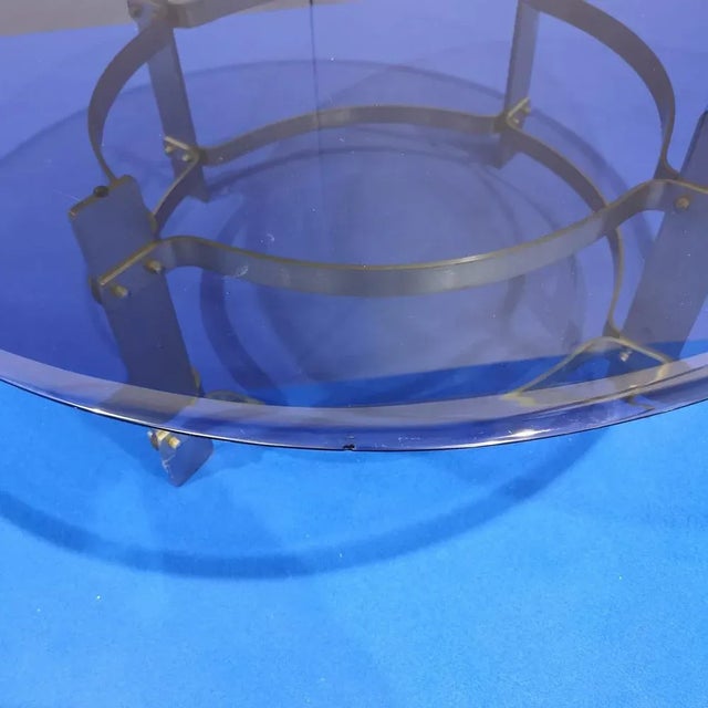 1970s Vintage Round Metal & Glass Coffee Table, 1970s For Sale - Image 5 of 8