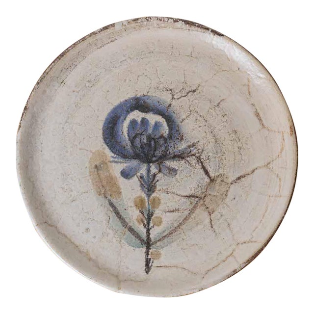 Mid 20th Century French Ceramic Painted Flower Plate by Gustave Reynaud For Sale