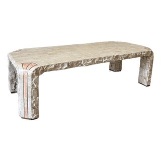 1980s Pink + Brass Inlay Tesselated Coffee Table, Maitland Smith For Sale