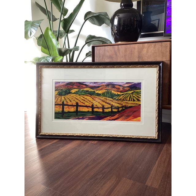 Wood Susan R. Wilson Original Oilstick Landscape of Midwestern Farmland, Signed & Professionally Framed For Sale - Image 7 of 8