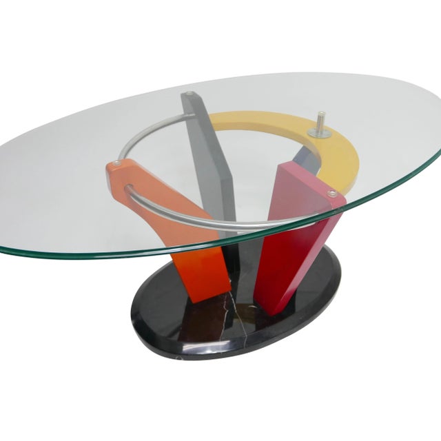 Memphis Style Oval Coffee Table with Black Marble Base, circa 1980 For Sale In San Francisco - Image 6 of 12