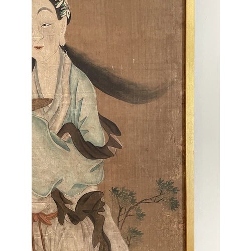 18th Century Asian Antique Chinese Goddess Painted on Silk and Framed For Sale In Minneapolis - Image 6 of 12