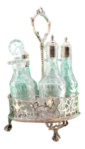Liqueur Decanter with Salt Shaker and Pepper Shaker and Mustard Shaker and Glass Cruets, Set of 6