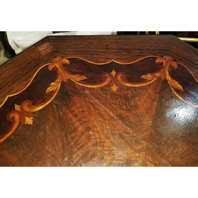Wood 1930s Carved Inlaid Side Center Table For Sale - Image 7 of 10