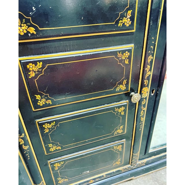 Unusual Chinoiserie Hollywood Regency Style Black & Gold Credenza For Sale - Image 9 of 9