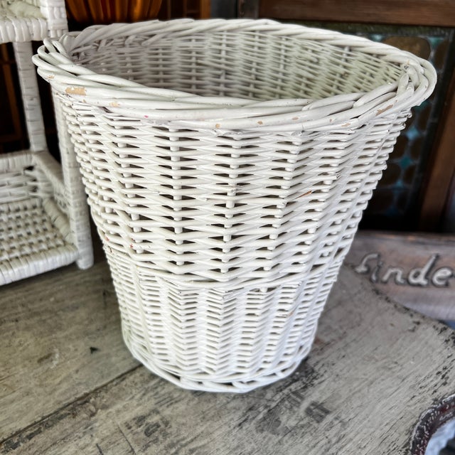 This charming white wicker bathroom set evokes a sense of nostalgia with its intricate craftsmanship. Perfect for adding...