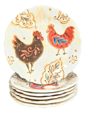 Farmhouse Ironstone Chicken Salad Plates- Set of Six