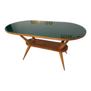 Mid-Century Italian Coffee Table With Green Glass Top, 1950s For Sale