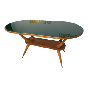 Mid-Century Italian Coffee Table With Green Glass Top, 1950s