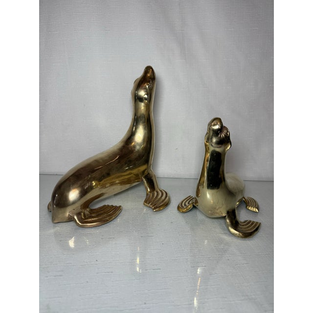 Metal Chic Vintage Mid-Century Brass Sea Lions Pair - Elegant Metal Art for Home Decor For Sale - Image 7 of 10