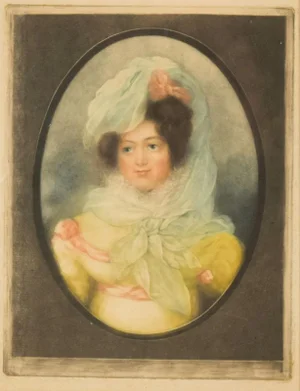 Portrait of a Gentlewoman - Original Colored and Mezzotint - 18th Century 18th Century
