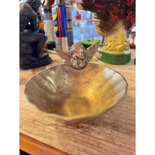 Vintage Solid Brass Trinket Dish With Cherub For Sale In West Palm - Image 6 of 7