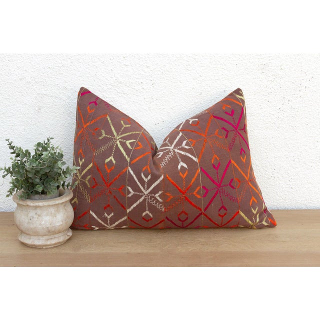 This 16x24 inch lumbar pillow is a breathtaking example of Antique Indian Folk Art, handcrafted from a salvaged Punjabi...