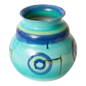 1930's Art Deco Signed Grete Marks Bauhaus Ceramic Bowl, Vessel or Vase Turquoise, Blue, Yellow