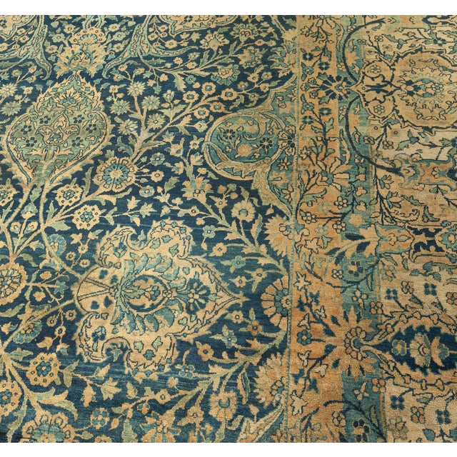 Antique Persian Kirman Botanic Navy Blue Background Rug For Sale - Image 9 of 9