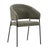 Soft olive boucle upholstered dining chair with black iron frame. Scoop back design into sloped arms for comfort and sleek...