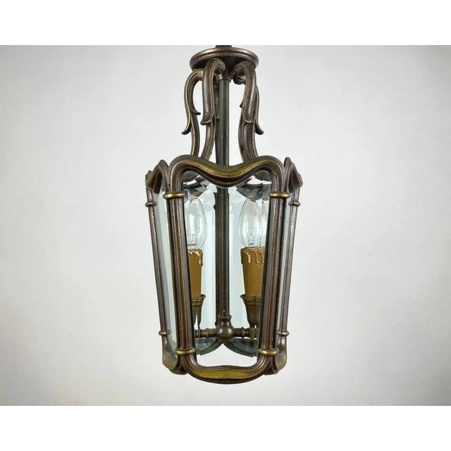 Vintage Five Sided Forged Bronze and Glass Ceiling Lantern. France, Circa 1960s. Decorate your ceiling with Bronze...