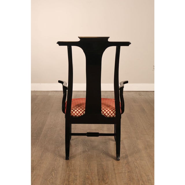 12 Custom Black Lacquered Asian Inspired Dining Chairs For Sale - Image 16 of 18
