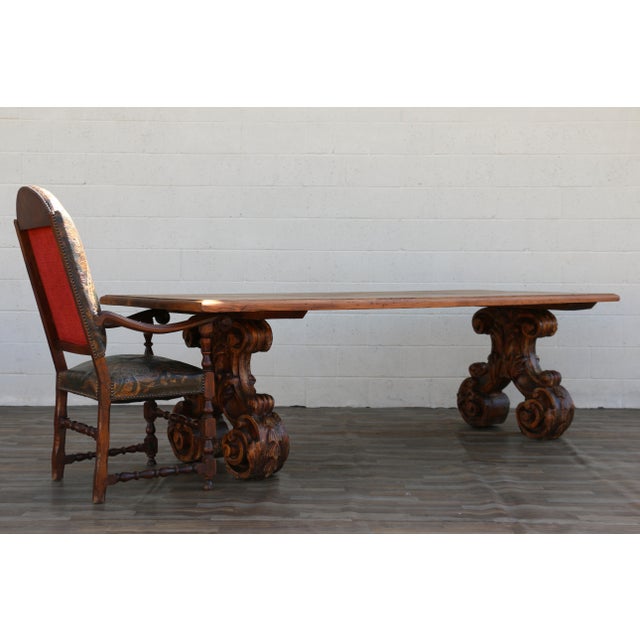 Vintage 1980s Custom French Style Solid Cedar Dining Table With Ornately Carved Pedestal Bases For Sale - Image 17 of 18