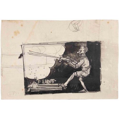 China ink drawing realized by Gabriele Galantara in 1918 ca. Not signed. Another drawing, pencil ink and watercolor on...
