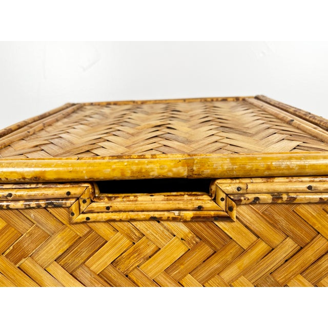 Vintage Woven Rattan Burnt Bamboo Toy Box Hamper For Sale - Image 4 of 11