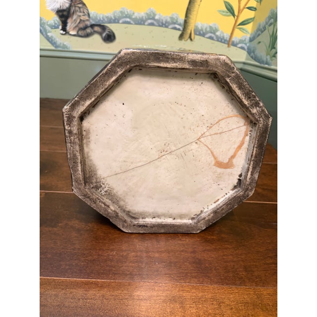 Late 19th Century Japanese Porcelain Celadon Hexagonal Umbrella Stand With Birds and Flowers For Sale - Image 12 of 12