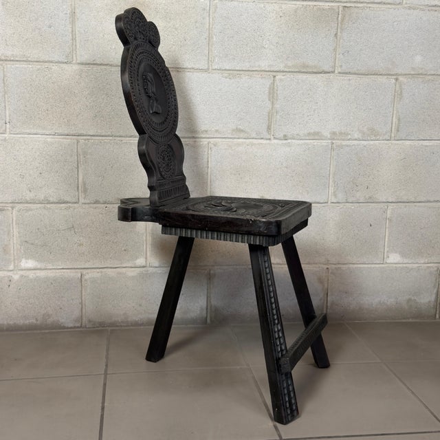 Black Antique Neo-Renaissance Black Carved Wood Chairs, 19th Century, Set of 2 For Sale - Image 8 of 11