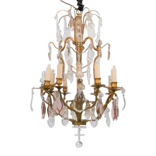 1920s French Bronze and Crystal Chandelier For Sale