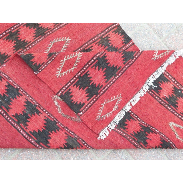 Red Bohemian Kilim Runner- 35" X124" For Sale - Image 9 of 10