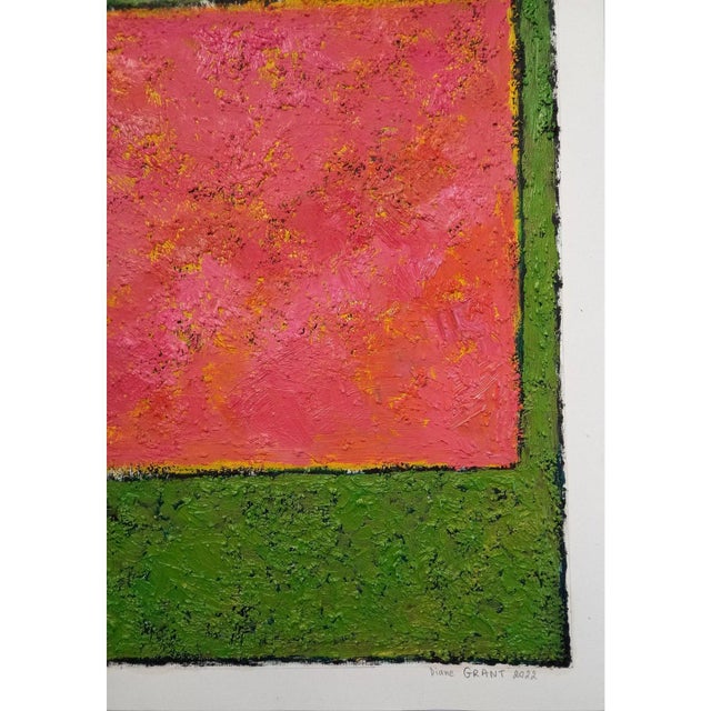 Abstract Mark Rothko Inspired 'Green and Pink' Highly Textured Abstract Oil Painting For Sale - Image 3 of 8