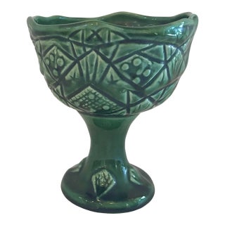 Vintage Patterned Green Pedestal Planter For Sale