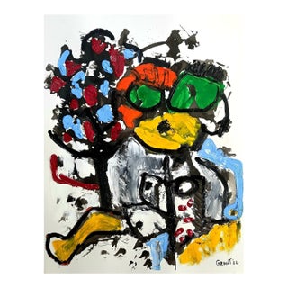 19.6" X 25.5" Contemporary Abstract Figurative Oil Painting, Unframed For Sale