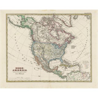 German Map of Northern America with Attractive Hand Colouring, 1864 For Sale