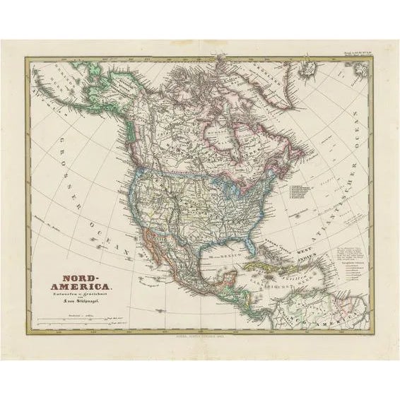 German Map of Northern America with Attractive Hand Colouring, 1864 For Sale