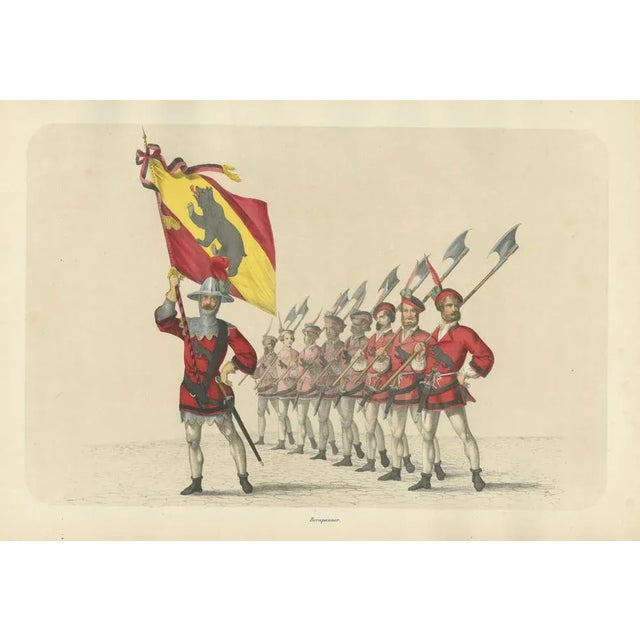 H. Jenny, Bernese Banner Carrier Leading Halberdiers in Swiss Confederation Pageantry, 1855, Print For Sale - Image 6 of 10