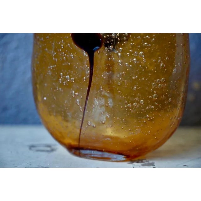 Boho Chic French Vase in Yellow Bubbled Glass with Inclusion, 1980s For Sale - Image 3 of 6