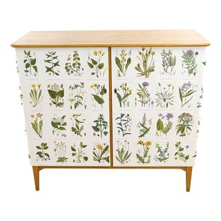 Vintage Scandinavian Modern Cabinet in Beech Decoupage with Nordens Flora attributed to be C.A.M Lindman, Sweden, 1940s For Sale