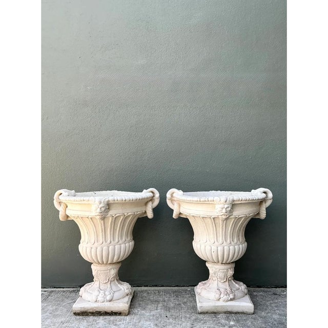 Vintage Carved Stone Urns - Pair For Sale - Image 4 of 14