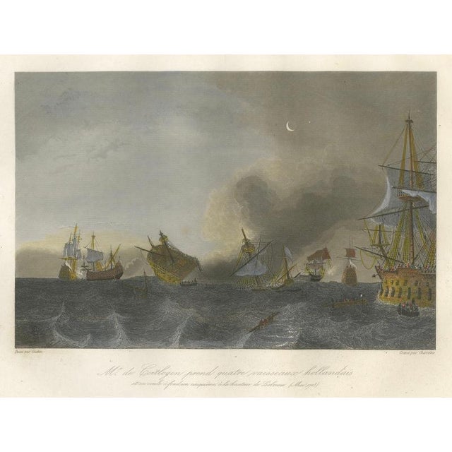Gold Baron Théodore Gudin, Coëtlogon Captures Four Dutch Warships Off Lisbon, 1839, Engraving For Sale - Image 8 of 9