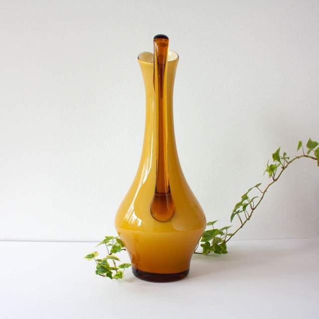 Vintage Portuguese Opaline Mustard Glass Jug, 1960s For Sale - Image 4 of 13