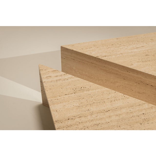 Large Triangular Travertine Coffee Table, 1970s, Set of 2 For Sale - Image 11 of 14
