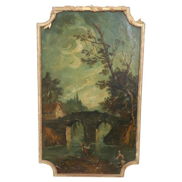 Landscape with River and Bridge, Oil Painting on Canvas, 19th Century, Framed For Sale - Image 13 of 13