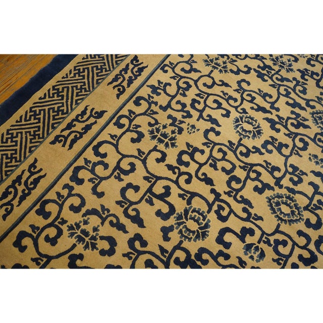 Camel 1870s Tan Camel Foliate Greek Key Antique Chinese Peking Wool Rug 8' 10" X11' 6" For Sale - Image 8 of 9