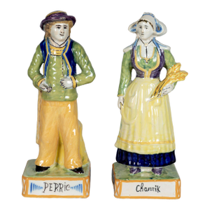 Pair of 19th Century French Henriot Quimper Faience Figurines