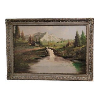 Large Vintage Dutch Landscape Oil Painting Early 1900s For Sale